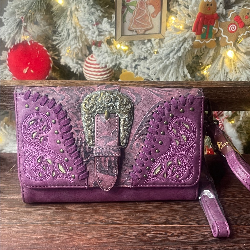 Montana West Purple Clutch with Ornate Buckle